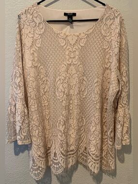 Alfani Beige Lace Scoop Neck Blouse